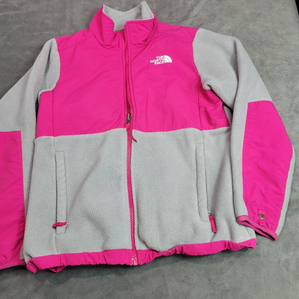 The North Face Girls Denali Fleece Jacket‎ Pink Grey Full Zip Size L 14/16